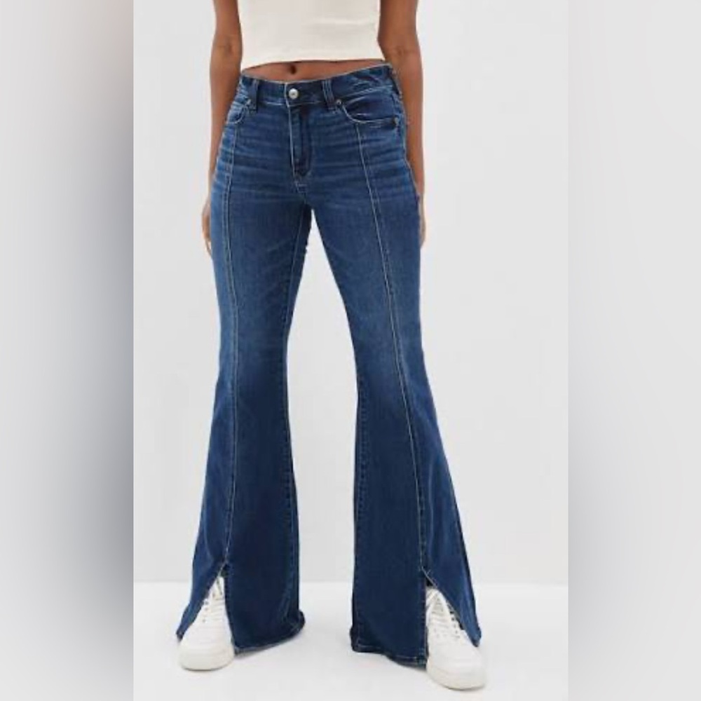 American Eagle Outfitters Indigo Flare Jeans with Front Split